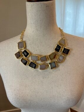 Bansri Gold-Tone Druzy Stone Statement Necklace- Adjustable Length